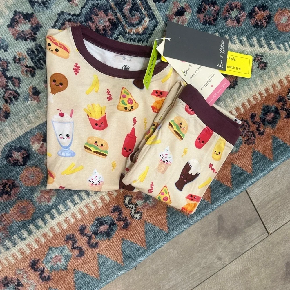 New Boutique Bamboo Bam & Stitch Kids Fast Food Pajamas Set Long Sleeve Size 5/6